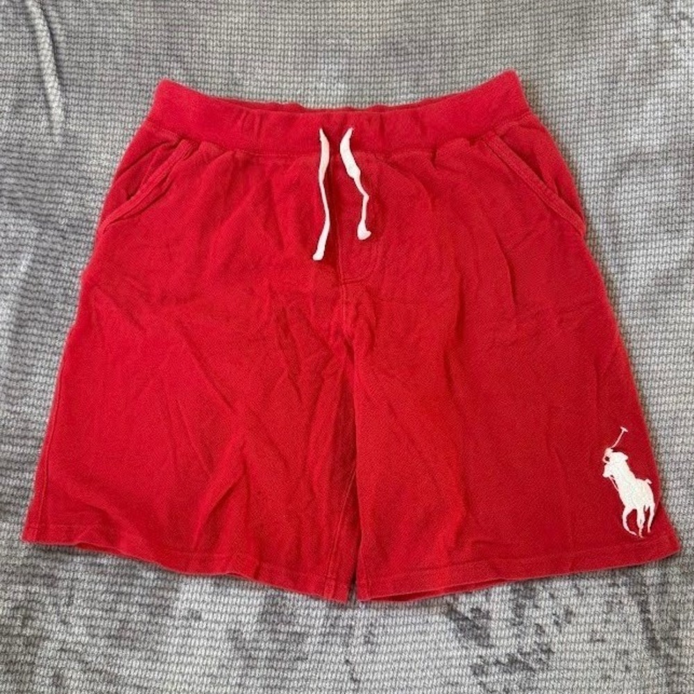 Polo Ralph Lauren Boys Red Cotton Knit Shorts Big Pony Size L 28X8.